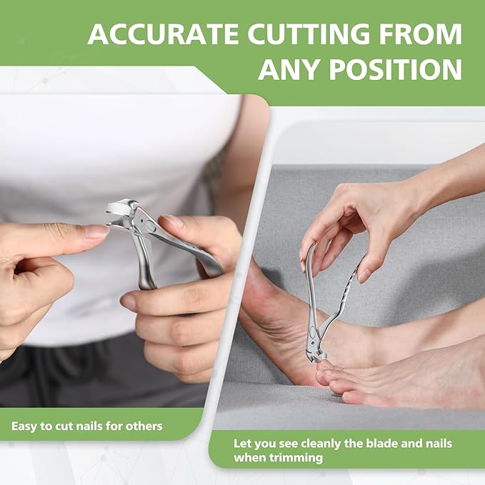 BALUCA Ergonomic Nail Clipper for Seniors - Toenail Clipper for Thick Toenails and Fingernails, Long Handle Nail Clippers with Catcher, Precision Nail Trimmer for Men and Women - Silver