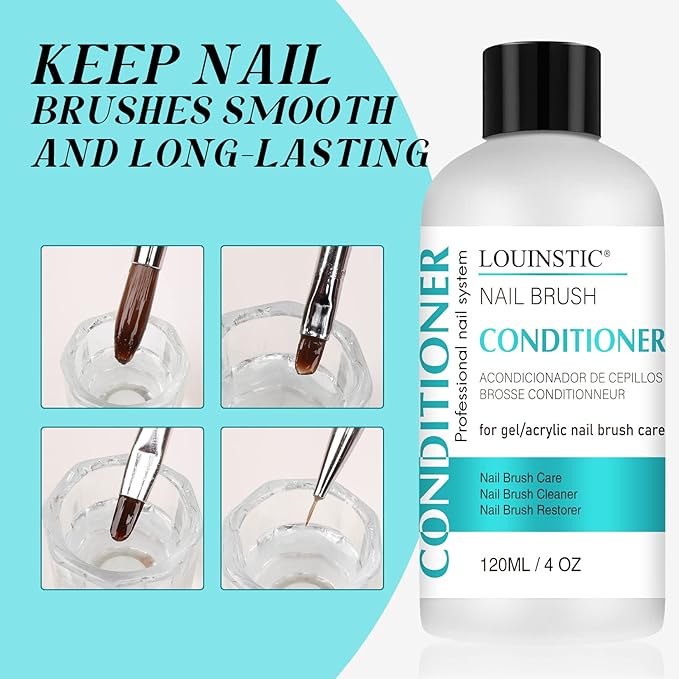 LOUINSTIC Acrylic Nail Brush Cleaner - Quickly Clean Gel/Acrylic Nail Brushes, Paint Brushes, Airbrushes, Art Tools, Nail Brush Cleaner Conditioner Preserver and Restorer 4 OZ