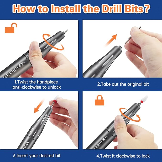 YOKE FELLOW Nail Drill Machine - 35000RPM Electric Nail File Nail Drills for Acrylic Nails Professional with 6 Drill Bits for Manicure Pedicure Home DIY Salon Use