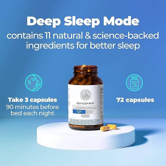 Happy Mammoth Deep Sleep Mode. Get A Perfect 7-9 Hours Sleep. Melatonin Free, Improves Sleep, Deeper Sleep, Less Waking Up. 3-in-1 Non-Habit-Forming Formula Calms The Nervous System for Better Sleep.