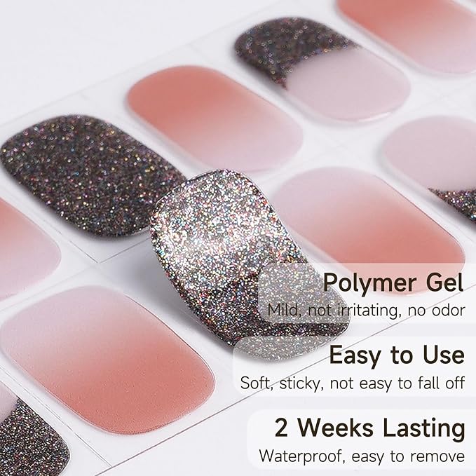 Semi Cured Gel Nail Strips | 28 pcs Gel Nails Strips Work with Any UV Lamps, Long Lasting UV Nail Stickers for Women DIY Nails Wraps(Bean Red)