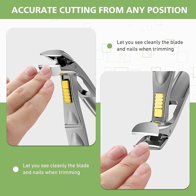 BALUCA Curved Cutting Jaw Toenail Clippers for Seniors for Thick Toenails, Ergonomic Large Toe Nail Clippers for Men, Long Handle Fingernail Clipper Cutter with Catcher - Silver