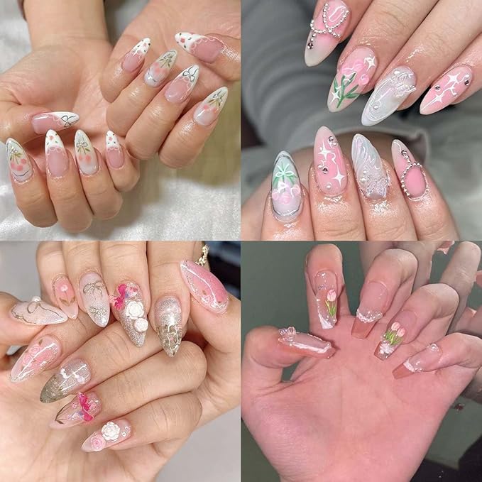 1Pcs Tulip Nail Art Stickers 5D Embossed Flower Nails Decals Silver Hot Stamping Irregular Geometric Frames Design Pink Flower Nail Stickers Self Adhesive Floral Nails Supplies for Women Manicure