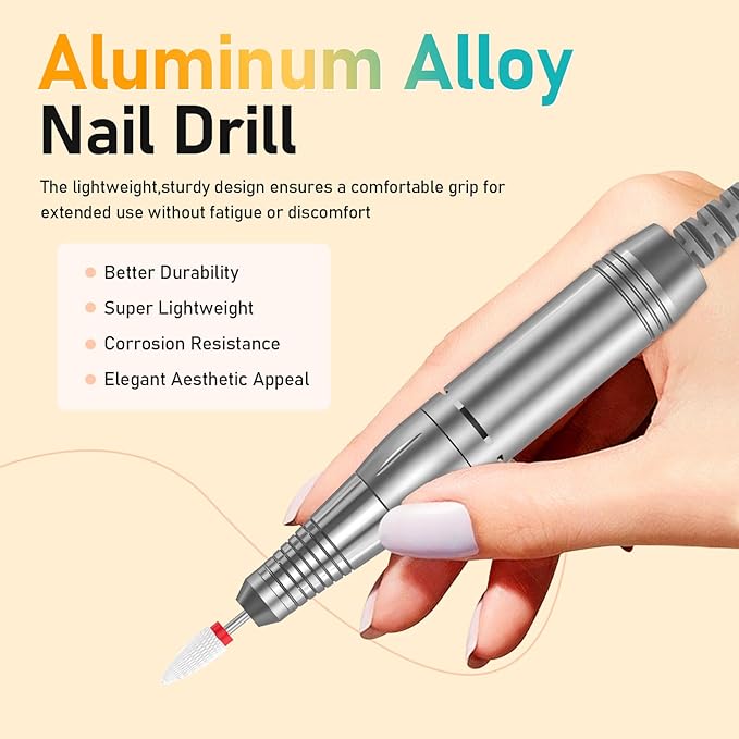 Portable Nail Drill Electric File: 35000RPM Professional Rechargeable Nail E File Machine,for Acrylic Nails Gel Polishing Removing, Cordless Efile with Bits Kit for Manicure Salon Home (Pink)