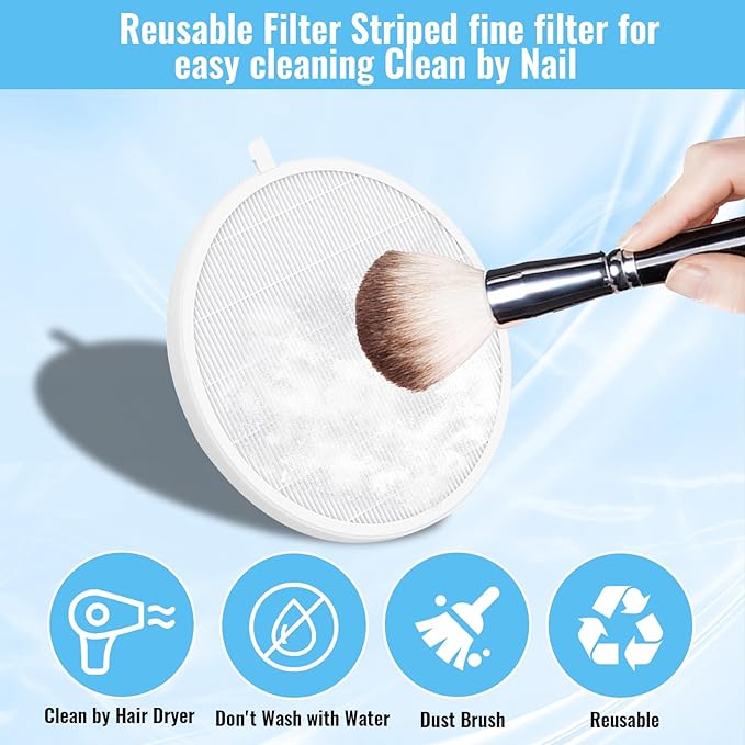 Reusable Nail Dust Filter 2-Pack - High-Efficiency 6.69"x0.31" Dust Collector Attachment for Manicure Tables, Pet & Craft Stations
