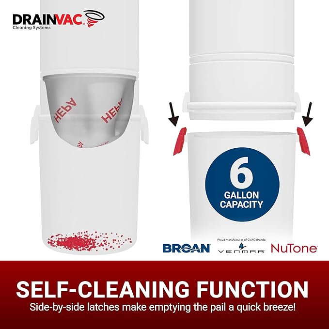 Drainvac Broan-nutone 650 Air watts Residential Central Vacuum System Premium Electric Tool Set for Cleaning Floors - Anti-Vibration, Powerful Suction