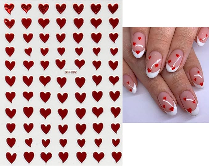 12 Sheets Valentine's Day Nail Art Stickers 3D Self-Adhesive Nail Decals Colorful Love Heart Nail Stickers Red Pink Valentines Nail Sticker for Women Supplies