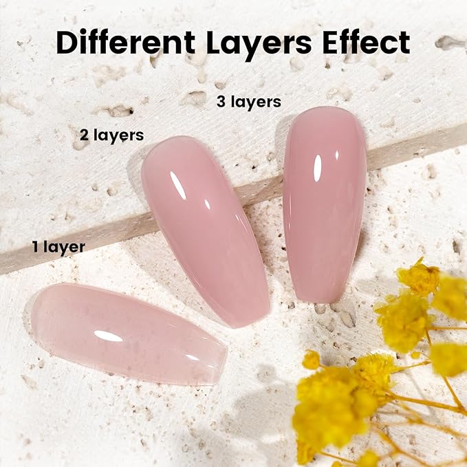 RARJSM Rubber Base Coat Gel Polish Nude Jelly Pink Skin Tone Rubber Base Gel for Nails Natural Nude Color French Manicure Extend Gel Soak Off Curing Requires Single Bottle 15ml Salon Home DIY Use