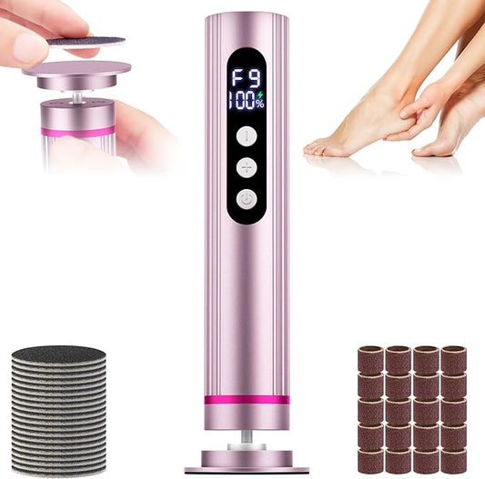 2 in 1 Foot File & Nail Drill, Rechargeable Electric Foot Callus Remover with 9 Adjustable Settings, Digital Display Screen Electric Callus Remover for Feet, Foot Scrubber for Women Men (Light Pink)