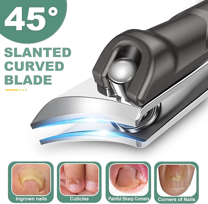 Toenail Clippers for Seniors Thick Toenails, CLPPNA Angled Head Large Toe Nail Clippers Set for Men, Heavy Duty 45° Ingrown Toenail Clippers, 37mm Wide Opening Nail Cutter with Long Handle, 6PCS