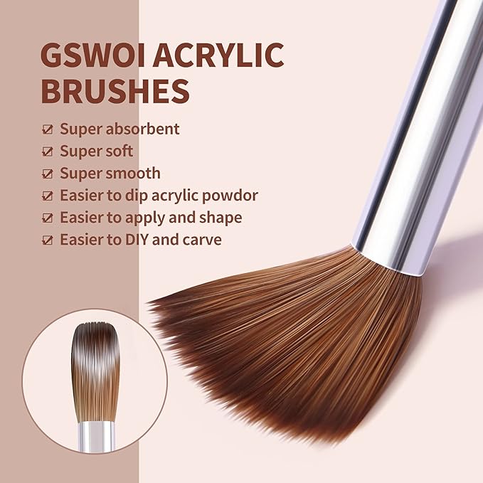 100% Kolinsky Acrylic Nail Brush (#20),GSWOI Acrylic Brushes for Nails Size 20 Wood Handle Application Extension,Nail Tools for Professional Manicure Salon DIY at Home