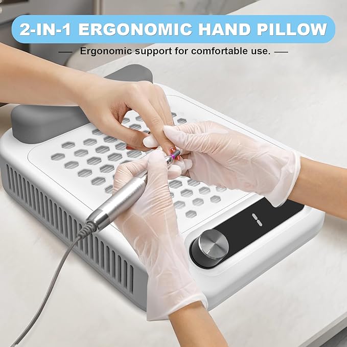 CGBE Dust Collector Nail Tech: 12000RPM Dust Collector Nail Tech with 3 Speed Suction Adjustment, Hand Pillow, 2 Reusable Filter, Nail Vacuum Dust Collector for Home & Salon (White)