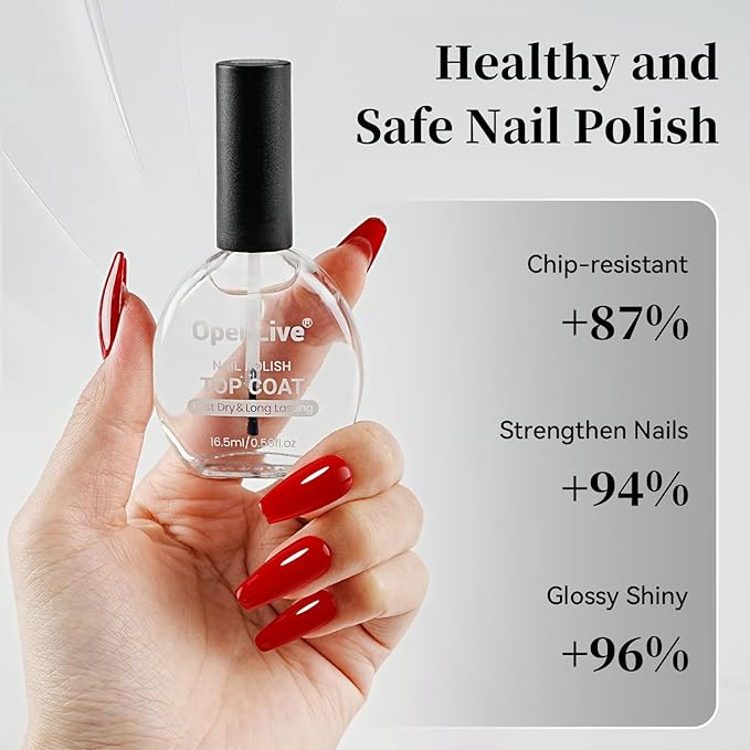 16.5ml Top Coat Clear Nail Polish, Quick Dry High Gloss Shine Large Volume Top Coat, Long Wear and Scratch Resistant for Women Salon DIY Nail Art