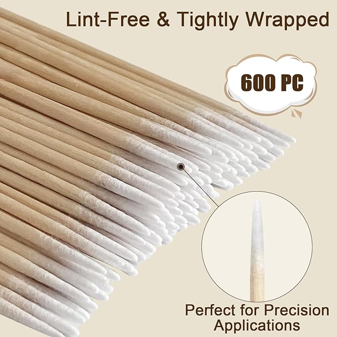 600 Pcs Pointed Cotton Swabs for Nails, 4 Inch Microblading Cotton Swab for Makeup, Nail Polish Clean Up Tool, Lint Free Cotton Buds for Beauty, Precision Makeup and Craft Applicators