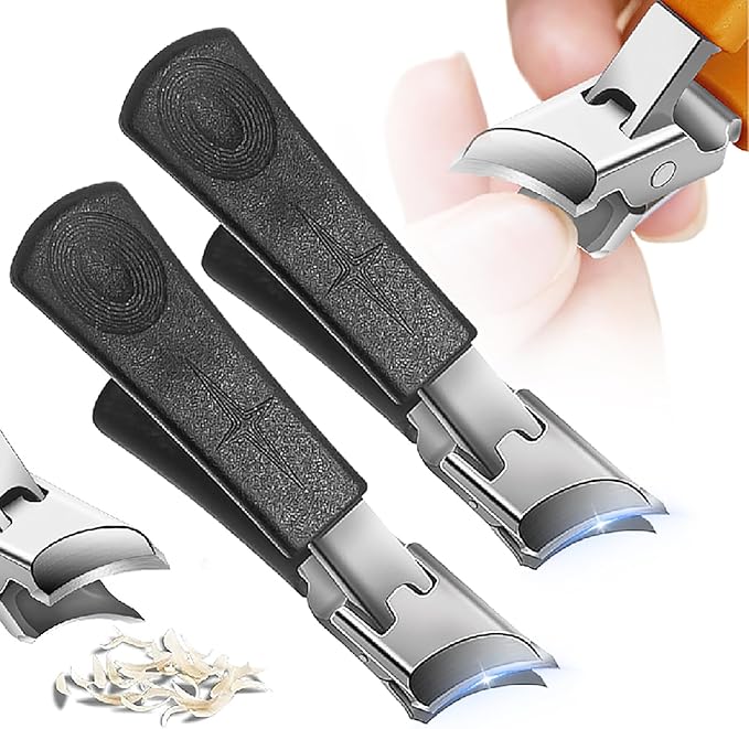 Wide Jaw Opening Anti-Splash Slanted Nail Clipper, 2025 Curved Toenail Clippers for Thick Toenails Fingernail and Toenail Clipper Cutters Angled Nail Clippers (Black, 2Pack)