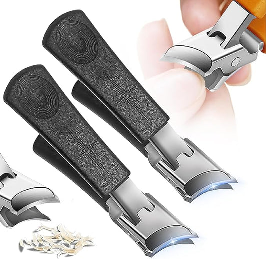 Wide Jaw Opening Anti-Splash Slanted Nail Clipper, 2025 Curved Toenail Clippers for Thick Toenails Fingernail and Toenail Clipper Cutters Angled Nail Clippers (Black, 2Pack)