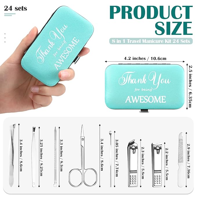 Therwen 24 Sets Manicure Set Nail Clippers 8 in 1 Stainless Steel Grooming Nail Kit Thank You Appreciation Gift Professional Pedicure Tool for Men Women Personal Care(Sky Blue)