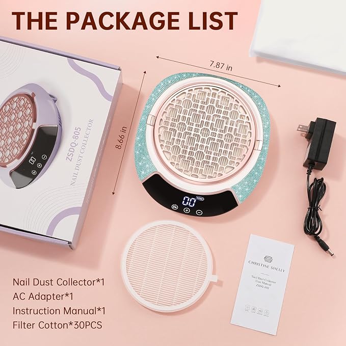 Cordless Nail Dust Collector,Portable Dust Collector Nail Tech with LED Display,Rechargeable Dust Suction Machine with Reusable Fillter for Acrylic Gel Polish,Salon & Home