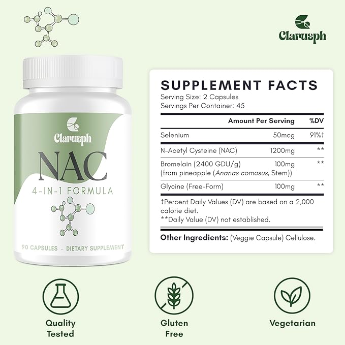 High Dose NAC Supplement 1200mg | N-Acetyl Cysteine Amino Acid Supplement for Respiratory | Antioxidants Supplements for Overall Well-Being | 90 Capsules