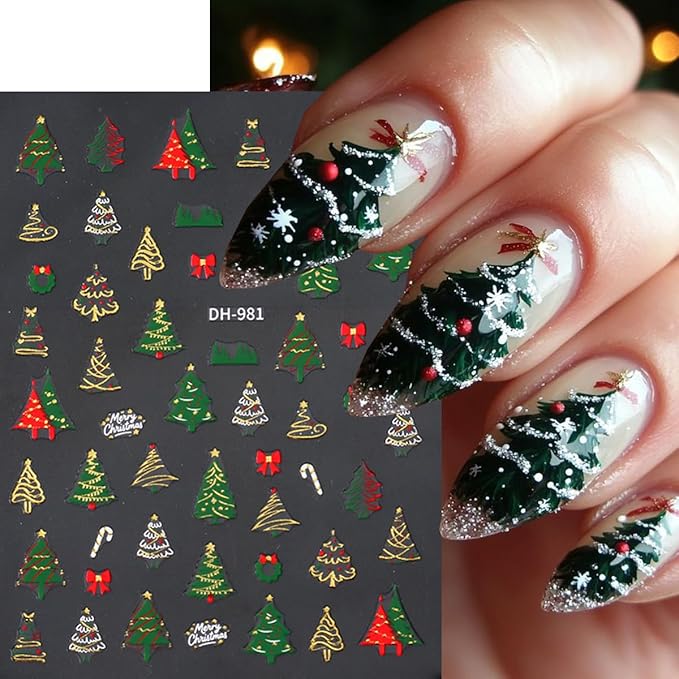 6 Sheets Christmas Nail Art Stickers Christmas Nail Decals Xmas Tree Snowflakes Sticker Design Manicure Decals Winter Holiday Nail Stickers for Women Salon Manicure Decoration Accessories