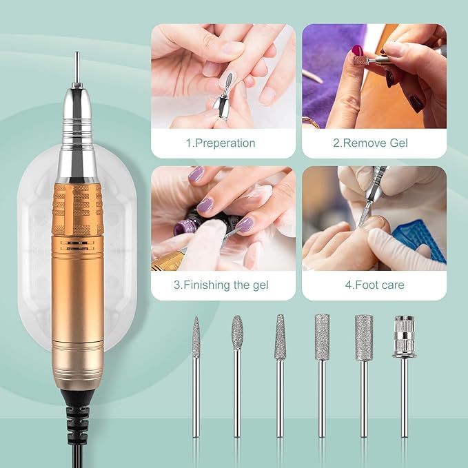 Madenia Rechargeable Nail Drill for Acrylic Nails, Professional 35000rpm Portable Nail Drill Cordless Manicure Drill Machine Nail Art Electric Nail File