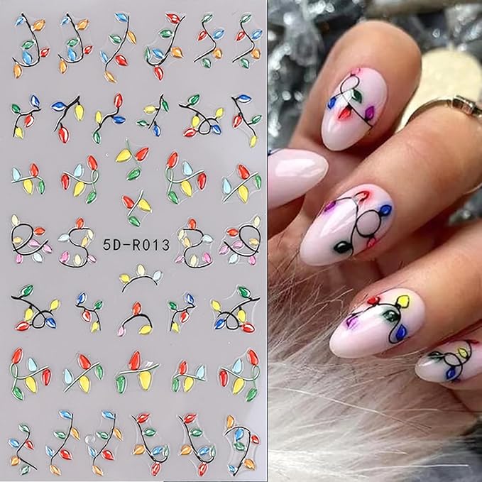 8 Sheets 5D Christmas Nail Art Stickers Self-Adhesive Embossed Cute Santa Claus Reindeer Xmas Tree Designs Cartoon DIY Xmas Nail Art Stickers Decals Christmas Nail Supplies for Women Nails Art Decor