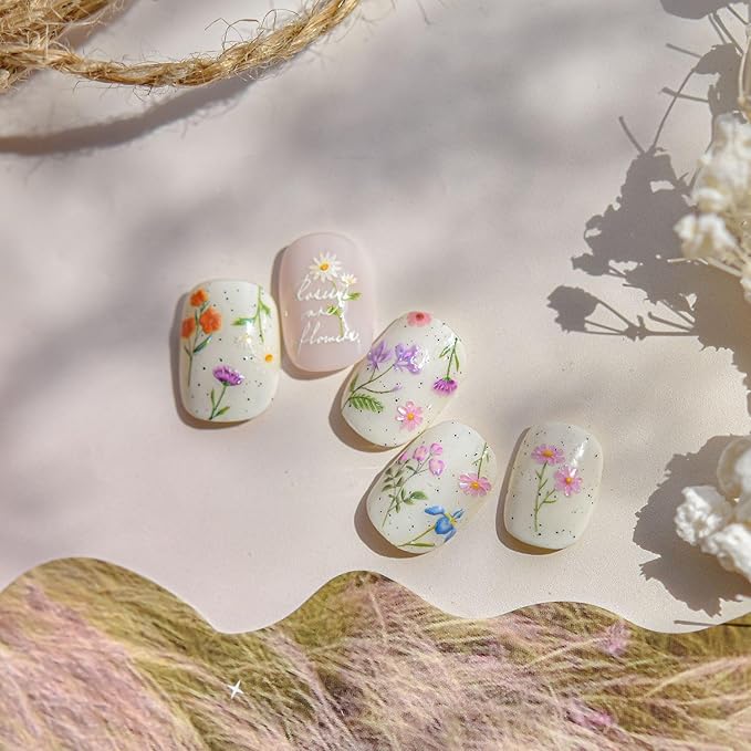 1 Sheets Wild Flower Nail Stickers for Nail Art, Embossed Shell Light Self-Adhesive Daisy Butterfly Nail Decals, Nail Supplies Nail Art Designs Accessories for Women and Girls Manicure DIY Decoration