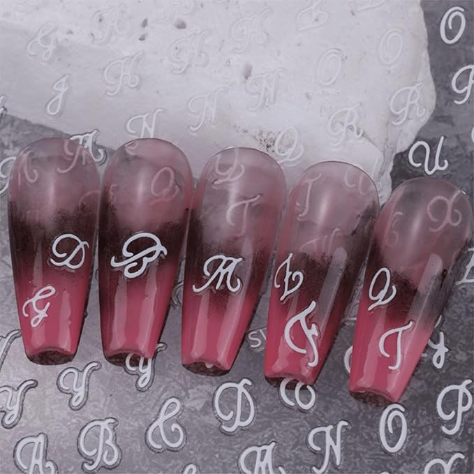 12 Sheets English Letters Nail Stickers for Nail Art 3D Self-Adhesive Retro Gold Silver Nail Decals Black White English Pattern Design Nail Art Stickers for Women Manicure Tip DIY