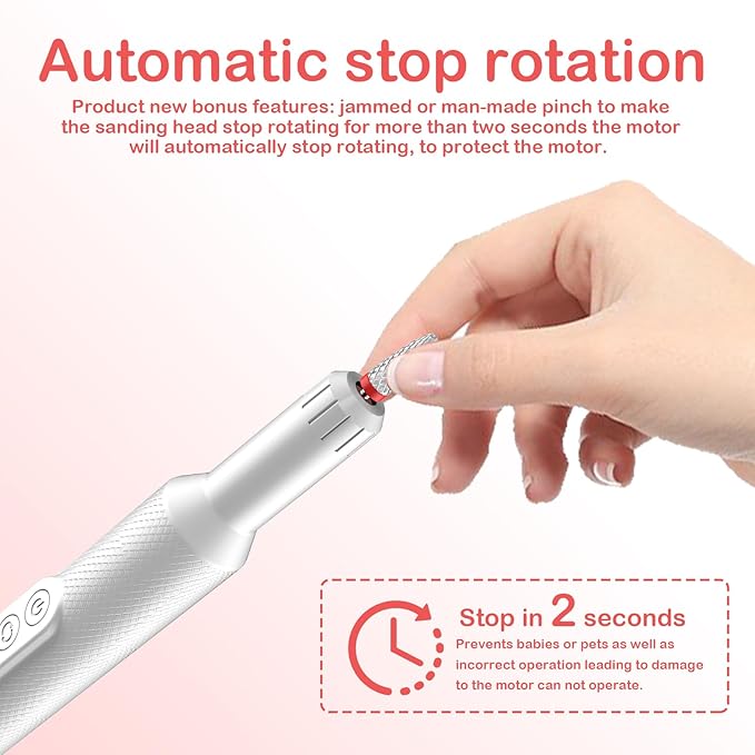 Portable Electric Nail Drills,Professional Nail Drill File Kit for Acrylic,Manicure and Pedicure Sets for Grinding,polishing and Trimming,Rechargeable Pedestal Nail Polisher. White