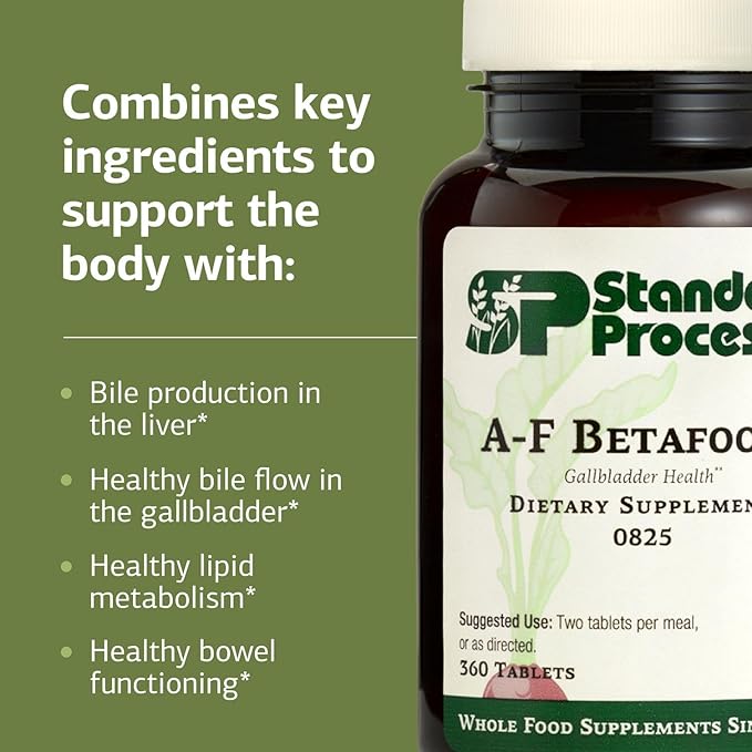 Standard Process A-F Betafood - Gluten-Free Liver Support, Cholesterol Metabolism, and Gallbladder Support Supplement with Vitamin A, Iodine, Vitamin B6-360 Tablets