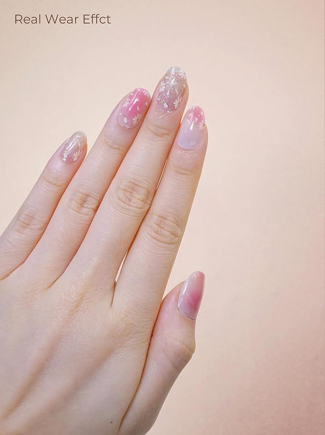 Pre Cured Gel Nail Strips - 44PCS Salon Quality Gel Nail Stickers - Long Lasting Polish Wraps for Women no UV Light Needed Easy Apply& Remove (PetalPink)