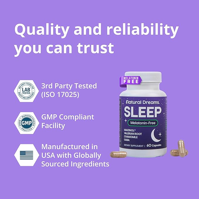 Univera Natural Dreams Melatonin-Free, Gentle Sleep Support, Natural Sleep, Maizinol, Valerian Root, Chamomile Flower, GABA, Magnesium - 60 Capsules
