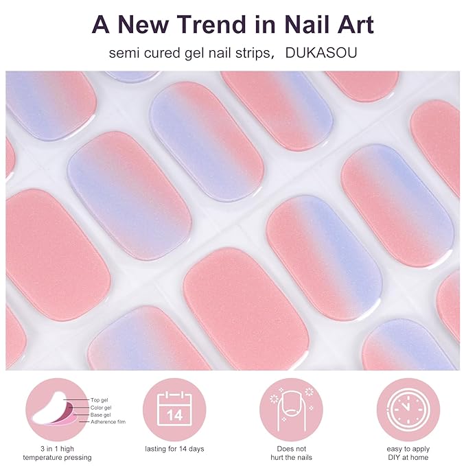 Semi Cured Gel Nail Strips,28 PCS Fall Nail Art Stickers (Falling Leaves),Gel Stickers for Nails UV Light,Nail Polish Strips Includes Prep Pads, Nail File & Wood Stick