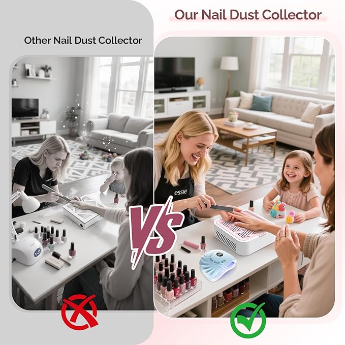 LIONVISON Nail Dust Collector for Acrylic: 120W Professional Nails Dust Collector With Reusable HEPA Filter For Home Salon Use - Portable 3 Speed Vacuum DIY Manicure For Nail Art Beginners (Pink)