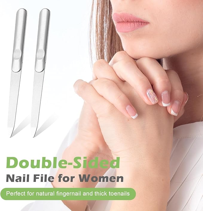 2 PCS Diamond Emery Board Double Sided Metal Nail File Stainless Steel Finger Nail Buffer Manicure Pedicure Tool Precision Fingernail File Natural Fingernail for Salon Home Travel Women Men