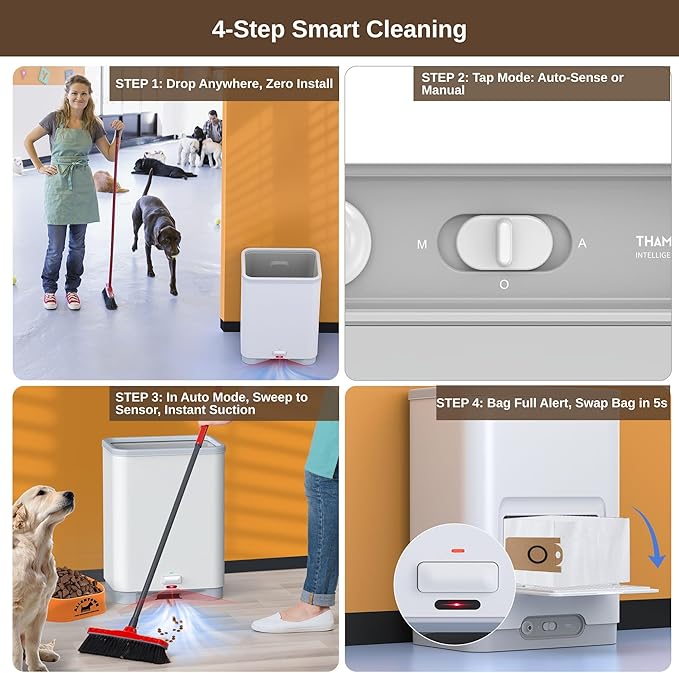 Touchless Vacuum Automatic Dustpan Cleaner Pet Hair Remover Vacuum Cleaner with Dust Bag for Sweeping Hair Vacuum for Salons Food Dirt Kitchen