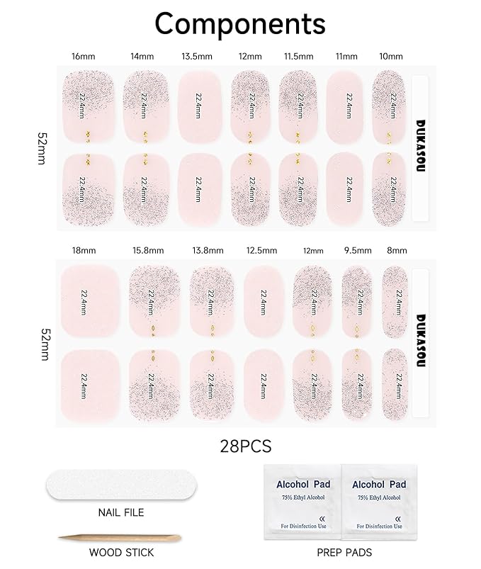 Semi Cured Gel Nail Strips (Fingertip Ballet), 28 pcs UV Gel Nail Stickers for Women Work with Any UV Lamps, Salon Quality Nails Wraps for Home DIY Nails Art