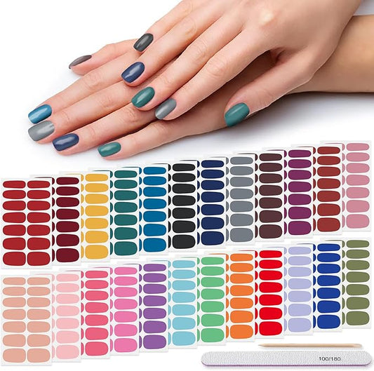 Solid Color Nail Wraps, DANNEASY 24 Sheets Nail Polish Strips Self Adhesive Nail Polish Stickers Gel Nail Strips Fingernails Manicure Stickers for Nail Art with 1pc Nail File, Cuticle Stick