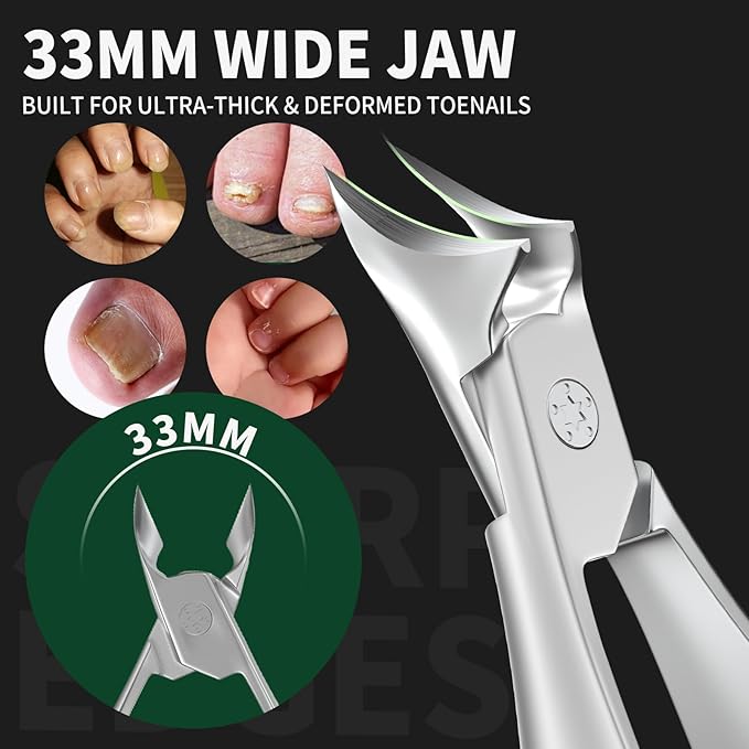 Ingrown Nail Clippers, Slant Curved Blade Nail Clippers for Men Thick Ingrown Toenails with 33mm Wide Jaw Opening, Heavy Duty Stainless Steel Toenail Clippers for Seniors Thick Toenails Silver