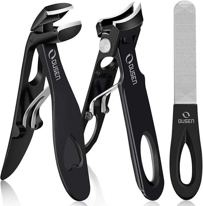 Toenail Clippers for Thick Nails, Angled Head Toe Nail Clippers for Men& Women, Wide Jaw Fingernail Clippers with Catcher, Ingrown Toe Nail Cutter with Slanted Curved Blade Nail Trimmer for Seniors