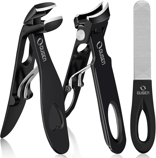 Toenail Clippers for Thick Nails, Angled Head Toe Nail Clippers for Men& Women, Wide Jaw Fingernail Clippers with Catcher, Ingrown Toe Nail Cutter with Slanted Curved Blade Nail Trimmer for Seniors