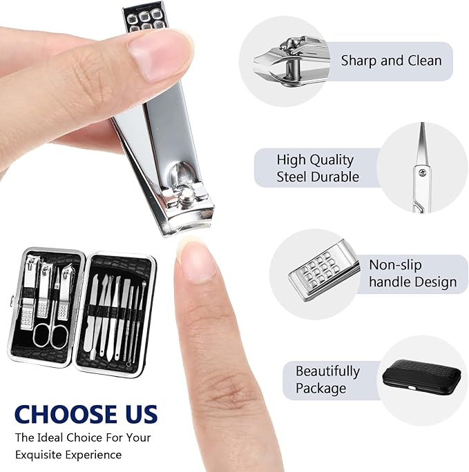 Geosar 12 Sets Christmas Stocking Stuffer Manicure Set Nail Clippers Set Pedicure Kit 12 in 1 Stainless Steel Professional Grooming Kits Nail Care Tools with Travel Case for Xmas Gifts(Classic Style)
