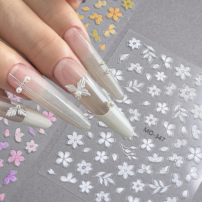 Self-Adhesive Colorful Flower Nail Art Stickers - 6 Sheets, Spring/Summer Designs, Acrylic Nail Decoration Charms