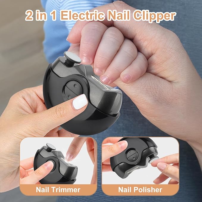 Electric Nail Clipper, 2 in 1 Electric Polishing Automatic Nail Clippers, Portable Nail Trimmer with Chip Storage, Automatic Nail Clipper for Adults Children Elderly (Black)
