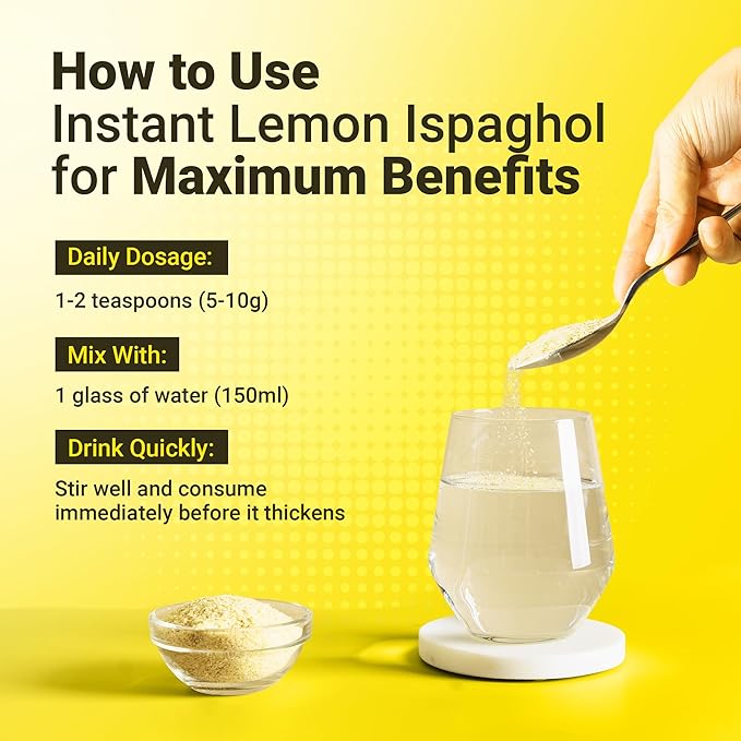 Hemani Instant Psyllium Husk Ispaghol 100g | Lemon Flavored On-The-Go Fiber Supplement | Supports Digestive Health | Add to Water for a Refreshing Drink