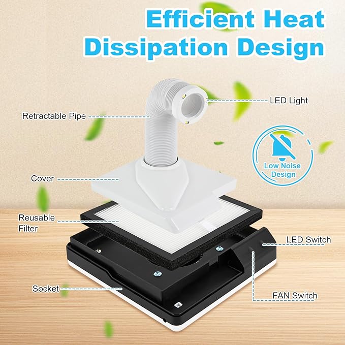 Nail Dust Collector, 60W Dental Polishing Dust Collector with Fan and LED Dual Function Low Noise Dust Suction Machine with Large Caliber Vacuum Cleaner Hose(2.4 In) for Dental Lab Nail Salon (Black)