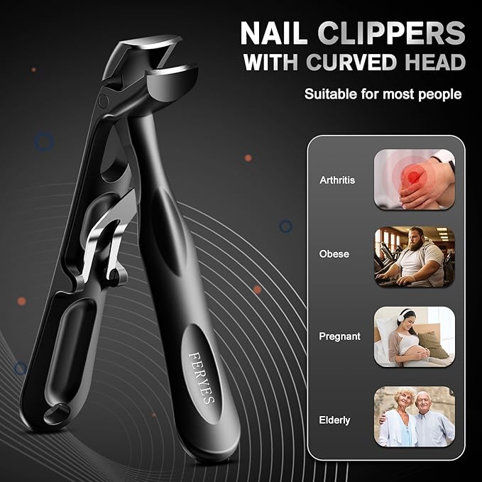 FERYES Professional Angled Toenail Clippers for Thick Toenails & Seniors - Extra-Long Ergonomic Handle, Superior Cutting Power, Wide Grip