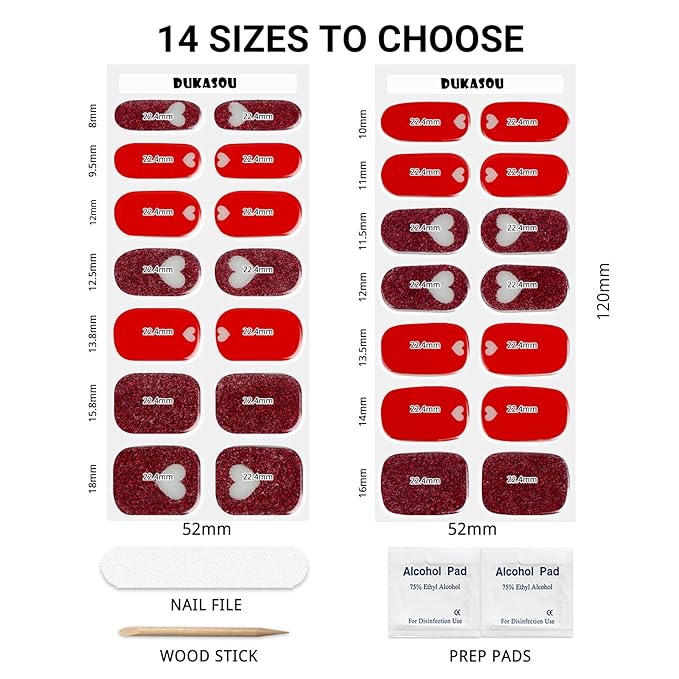 Semi Cured Gel Nail Strips, Heart Signal | 28 pcs Gel Nail Strips Work with Any UV Lamp, Salon Quality UV Nails Stickers, Easy to Apply for Home Nails DIY