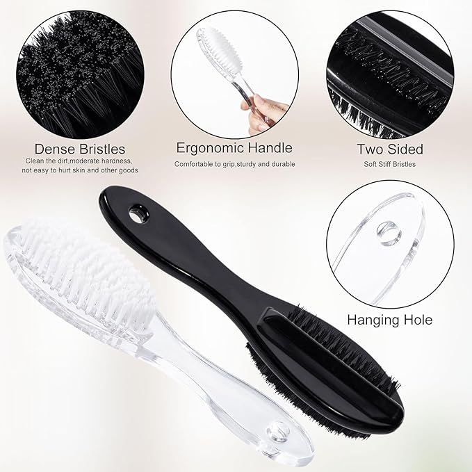 Nail Brush for Cleaning Fingernails 4 PCS, Long Handle Grip Double Sided Nail Foot Scrub Brush Fingernail Cleaner, Soft Stiff Bristles Pedicure Nail Scrubber Non-Slip for Men Women Clear White