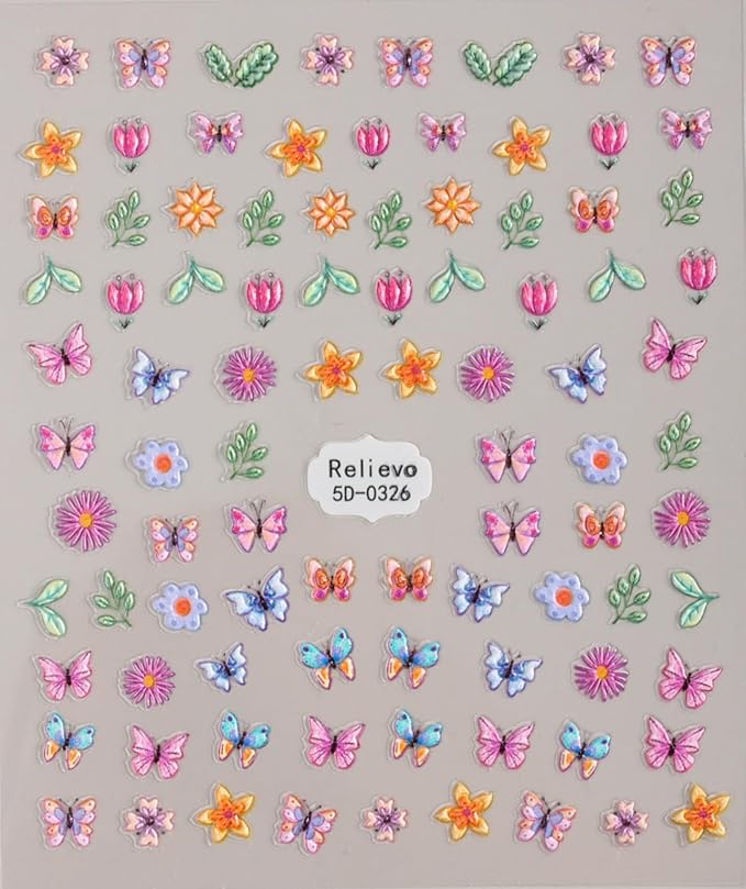 Flower Butterfly Nail Art Stickers Decals 3D Self-Adhesive Butterfly Flower Nail Stickers Design Pegatinas Uñas for Nail Art Manicure Tips Decoration